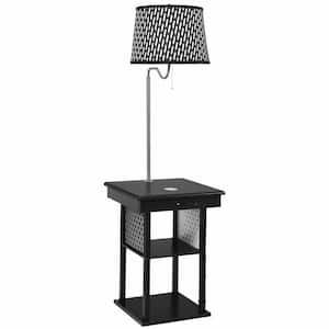 58 in. H x 17.5 in. W x 17.5 in. D Floor Lamp End Table Modern Nightstand Bedside with USB Charging Ports Shelves Black