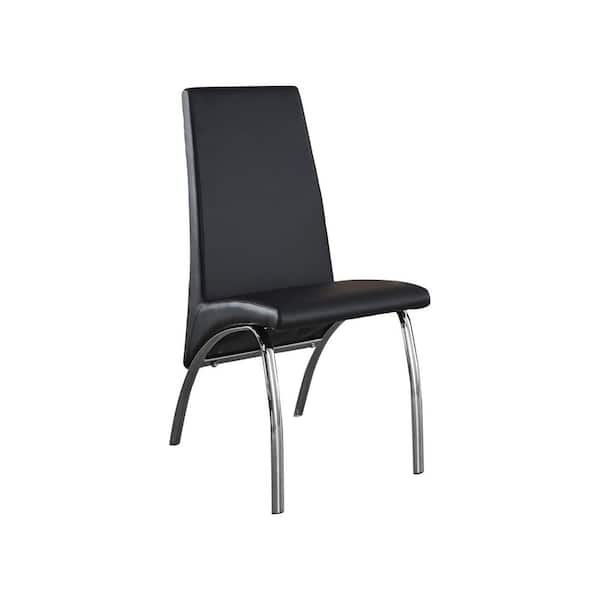 Unbranded Modern Black Leatherette Dining Chair with Silver Metal Legs and High Back Set of 2