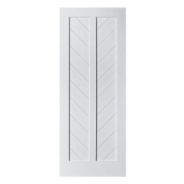 33 in. x 84 in. Chevron MDF Primed White Interior Barn Door Slab