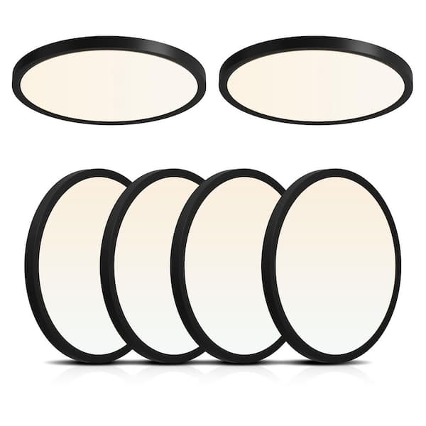11.8 in. Black Flush Mount With Light-Adjustable Fixture for Bedroom, Kitchen, Bathroom, Hallway 6-Pack