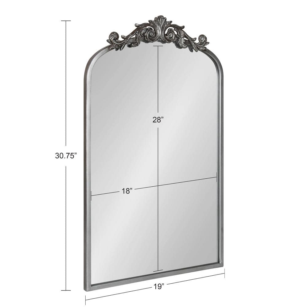 Elegant Arendahl 35" Baroque-Inspired Silver Arch Wall Mirror