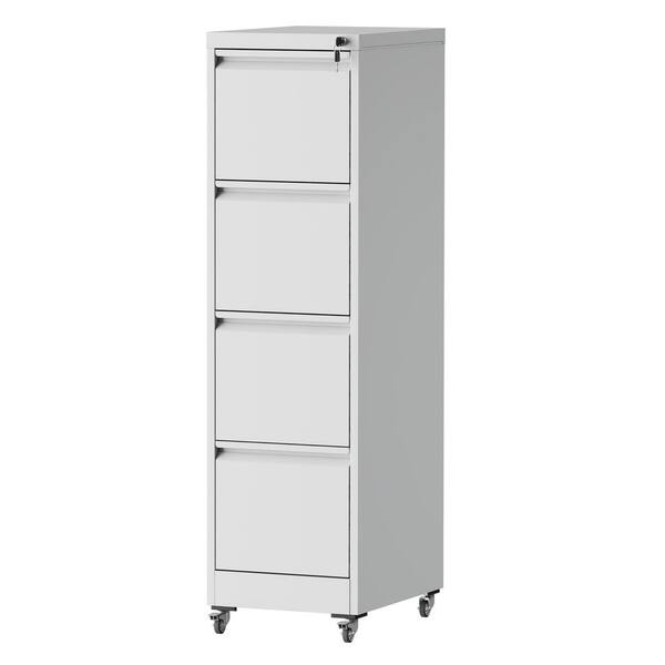 Tidoin Modern 4-Drawer White Metal 18 in. W Vertical File Cabinet with Lock and Wheel