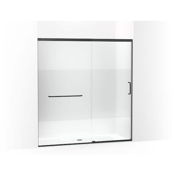 KOHLER Elate 68-72 in. W x 76 in. H Sliding Frameless Shower Door in Matte Black with 5/16 in. Thick Glass and Privacy Band