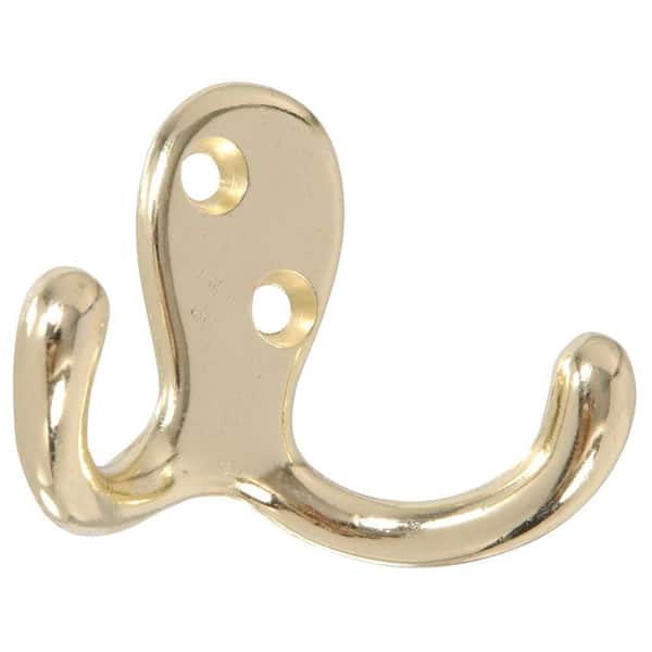 Hardware Essentials Double Clothes Hook in Brass (5-Pack)