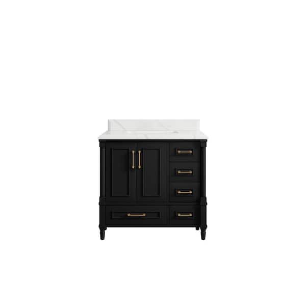 Willow Collections Hudson 36 in. W x 22 in. D x 36 in. H Single Sink Bath Vanity Center in Black with Cove Edge Calcutta Qt. Top
