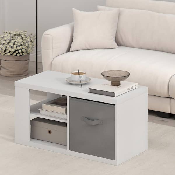 Viola 14.57 in. White/Light Grey Rectangle Wood Coffee Table with Bin