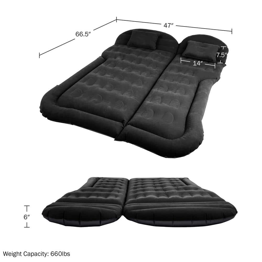 Black Inflatable Car Air Mattress with Pump and Pillows