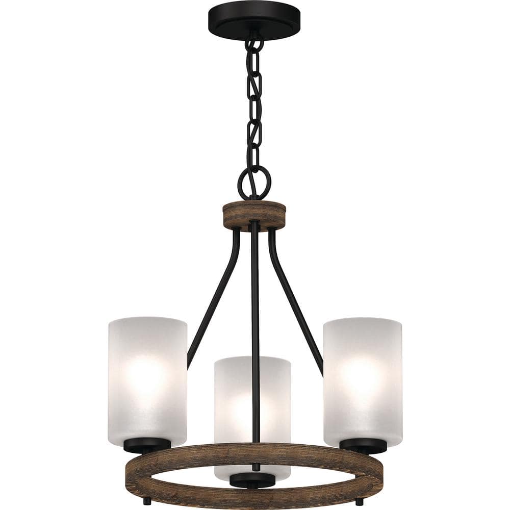 Black Walnut 17" Mini Chandelier with Frosted Glass Shades