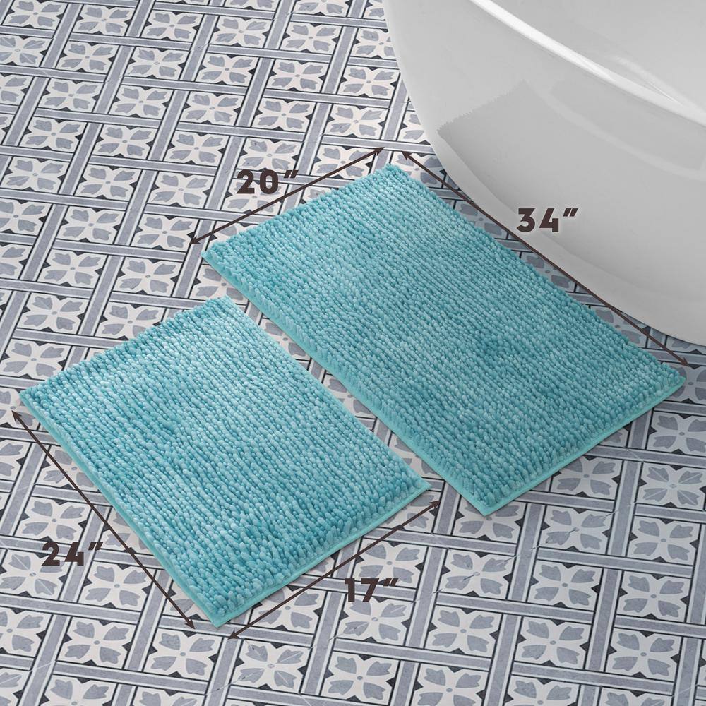 Seaspray Blue Polyester Chenille 2-Piece Bath Mat Set