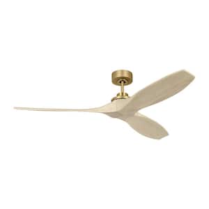 Collins 60 in. Smart Home Indoor/Outdoor Burnished Brass Ceiling Fan with Washed White Oak Blades, DC Motor and Remote