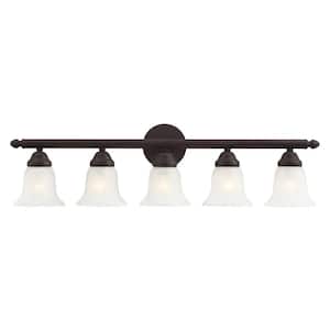 Esterbrook 32 in. 5-Light Bronze Vanity Light with White Alabaster Glass