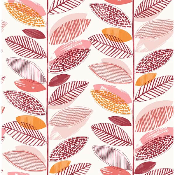 Brewster Nyssa Coral Leaves Coral Wallpaper Sample