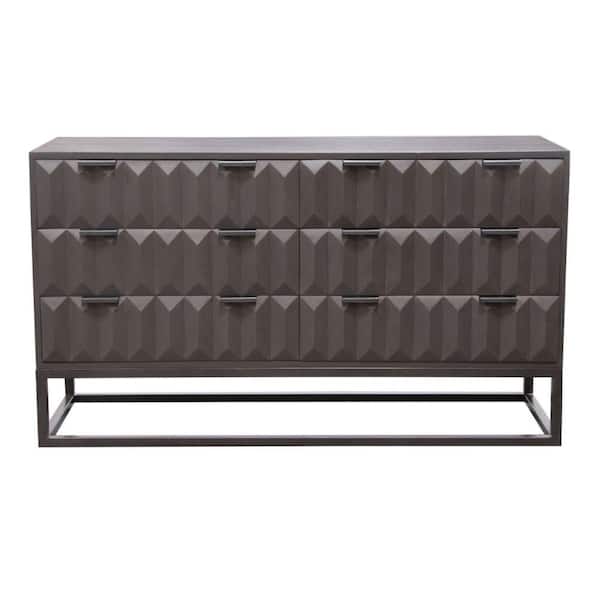 Benjara 51.25 in. Gray 6-Drawer Wooden Dresser Without Mirror