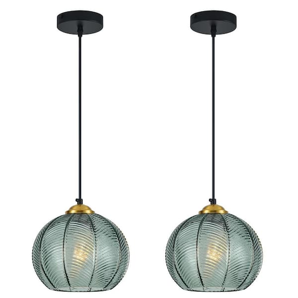 Home Lighting 7. 87in. 2-Light Gray Green-2Pack Glass Globe Pendant Lights for Kitchen Island