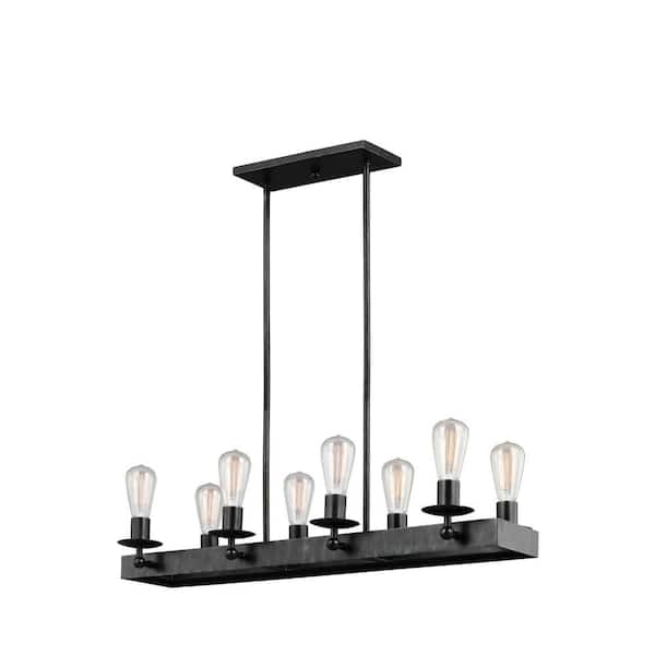 Generation Lighting Ravenwood Manor 8-Light Stardust Rustic Black Industrial Linear Hanging Island Chandelier