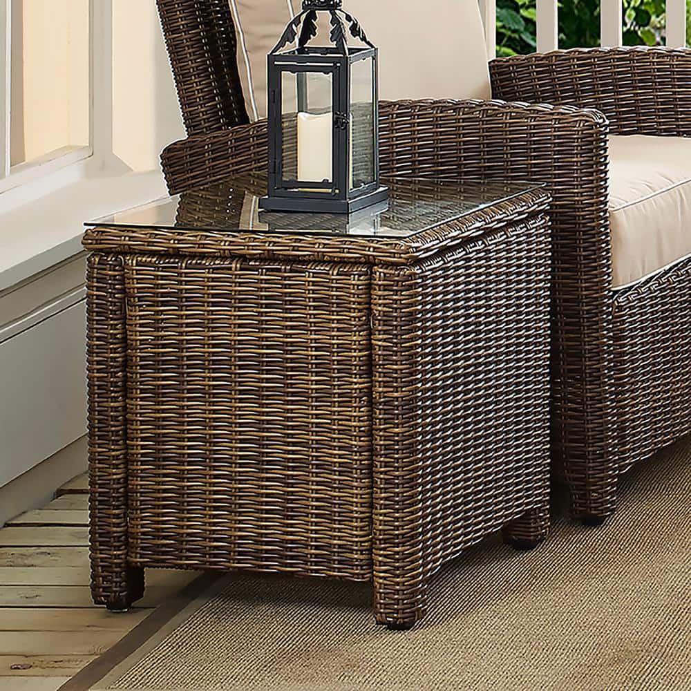 Bradenton Brown Wicker and Glass Outdoor Side Table