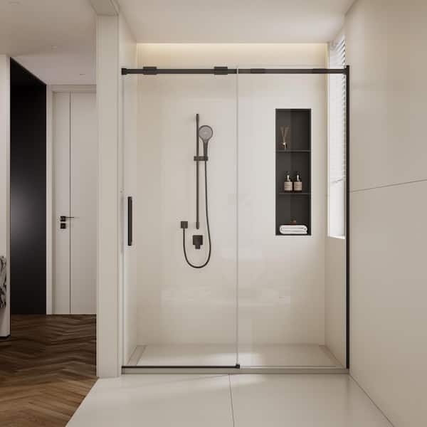 MEDUNJESS DOSH 56 in. to 60 in. W x 74 in. H Semi-Frame Sliding Shower Door in Matted Black