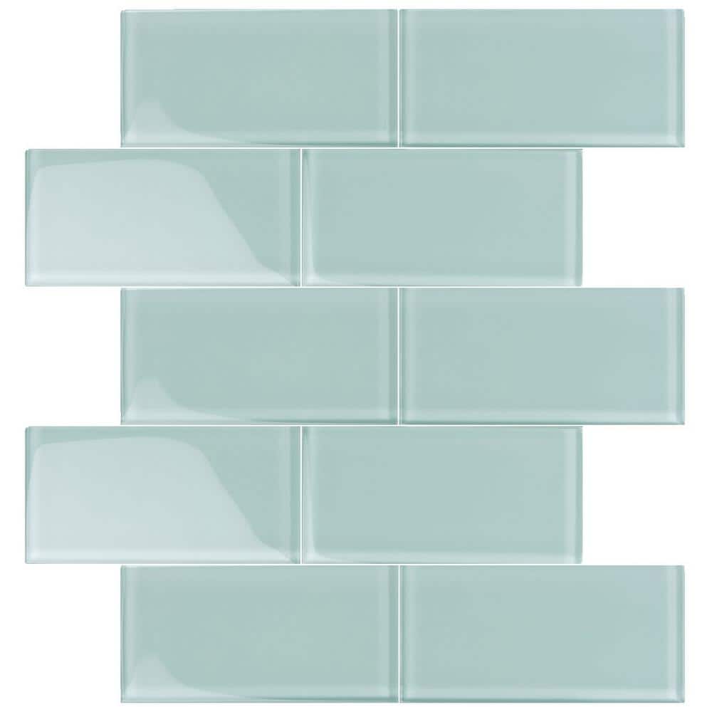 Light Blue 3 in. x 6 in. Polished Glass Mosaic Tile Sample (0.12 sq. ft./Piece) price history on PriceWatchPro