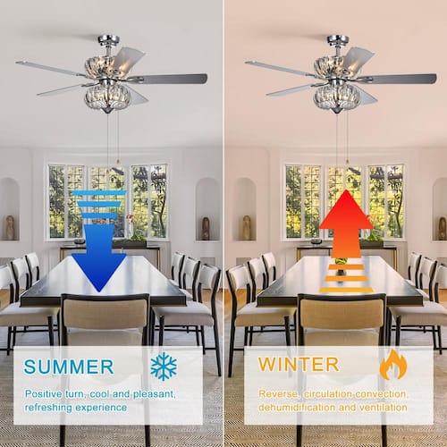 52 in. W Crystal Indoor Chrome Ceiling Fan with Light, Hand Pull Chain Control, No Bulb Sunpez Ceiling Fans With Lights