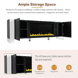 Modern Black TV Stand Fits TV's up to 78 in. with 34.2 in. Non-Heating Electric Fireplace, 2 Cabinets