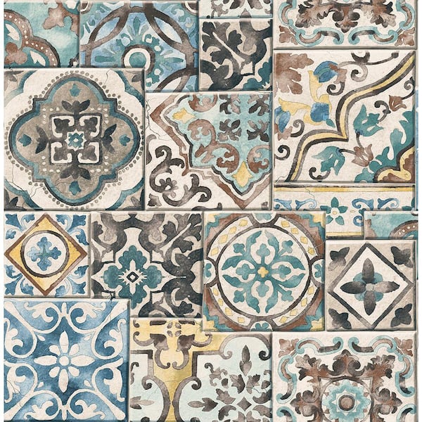 Brewster Marrakesh Tiles Teal Mosaic Teal Wallpaper Sample