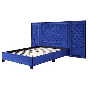 Damazy Blue Wood Frame King Platform Bed