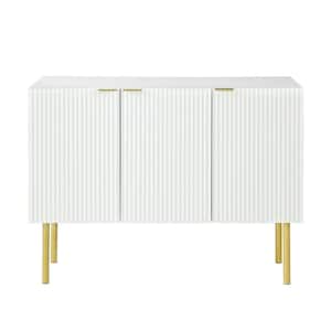47.20 in. W x 16.50 in. D x 36.60 in. H White Linen Cabinet Sideboard Gold Metal Legs and Handles, Adjustable Shelves