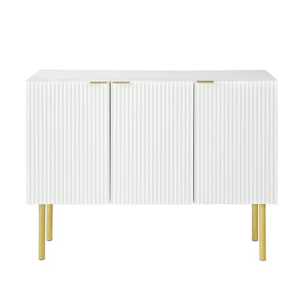 Unbranded 47.20 in. W x 16.50 in. D x 36.60 in. H White Linen Cabinet Sideboard Gold Metal Legs and Handles, Adjustable Shelves