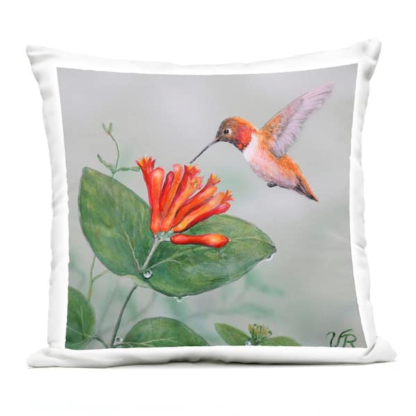 Stupell Industries Red Hummingbird & Flower Green Square Outdoor Throw Pillow