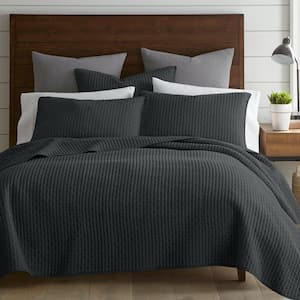 Cross Stitch Charcoal 3-Piece Solid Cotton King/Cal King Quilt Set