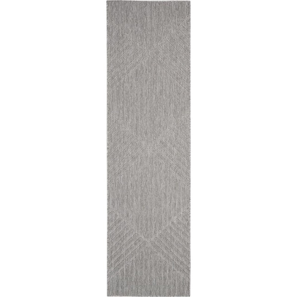 Home Decorators Collection Palamos Light Gray 2 ft. x 8 ft. Kitchen Runner Geometric Contemporary Indoor/Outdoor Patio Area Rug