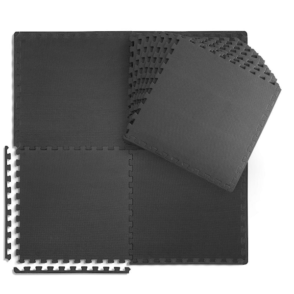 CAP Black 24 in. W x 24 in. L x 0.75 in. Thick EVA Foam Double-Sided T Pattern Gym Flooring Tiles (12 Tiles/Pack 48 sq. ft.)