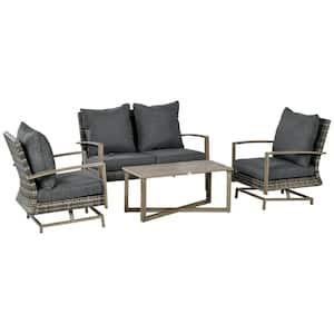 4-Piece Outdoor Rattan Patio Conversation Set with Gray Cushions