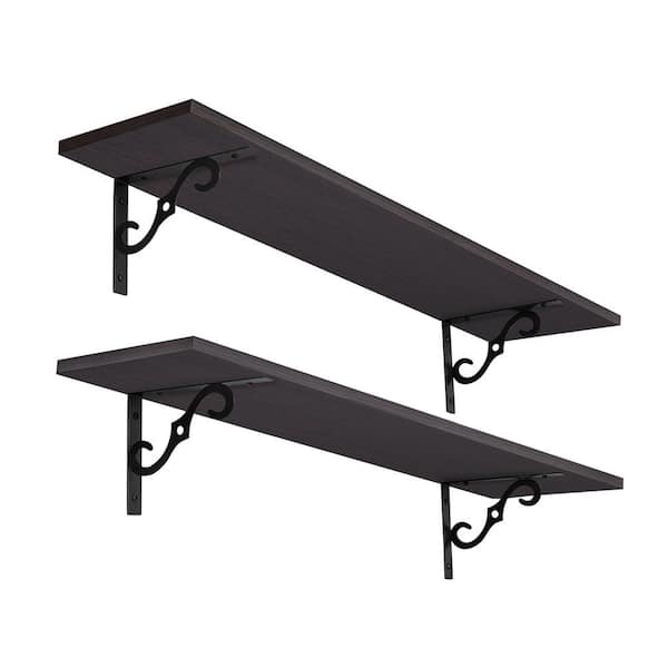 Unbranded 31.5 in. W x 7.9 in. D Espresso Large Decorative Wall Shelf Set of 2