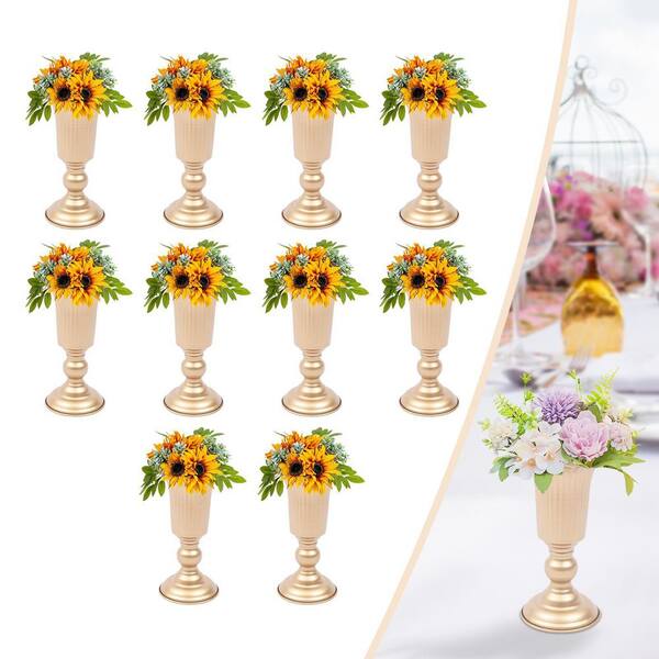 YIYIBYUS 9.06 in. Tall Metal Flower Holder Wedding Decoration Mini Vase in  Gold (10-Pieces) HG-ZJ4195-376 - The Home Depot