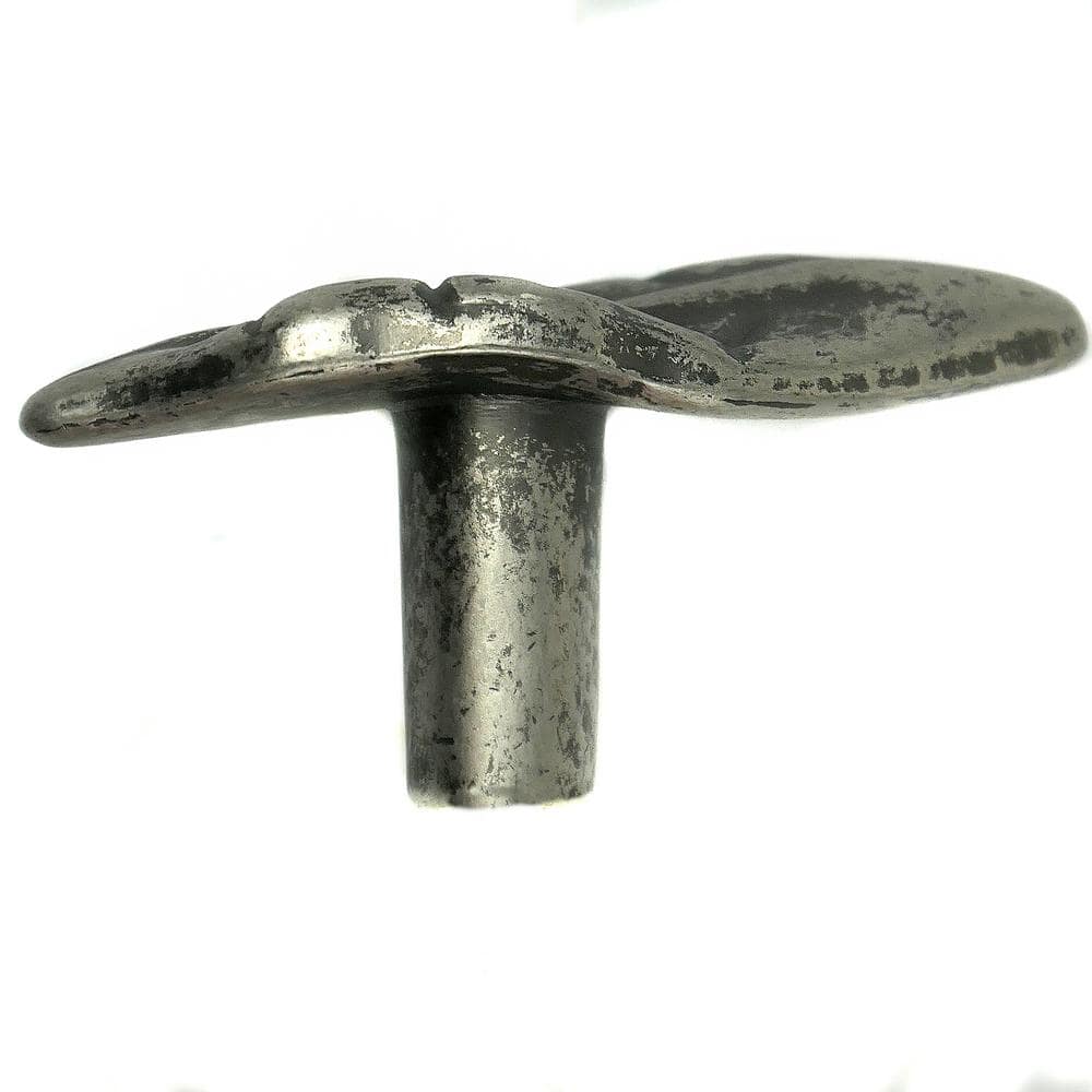 Antique Pewter Leaf-Shaped Cabinet Knob with Mounting Hardware