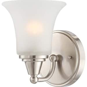 Surrey 5.25 in. 1-Light Brushed Nickel Wall Sconce with Frosted Glass Shade