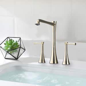 Modern 8 in. Widespread Double Handle 360° Swivel Spout Bathroom Faucet w/Drain Kit Included in Brushed Gold