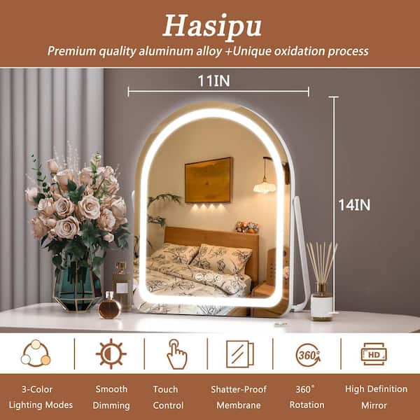 Vosuja White 11 in. W x 14 in. H Arched LED Makeup Mirror