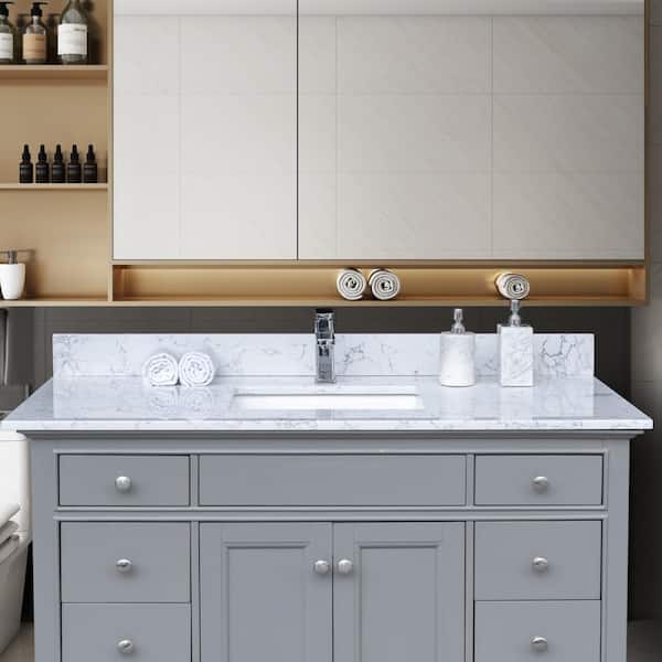 ANTFURN 49 in. W x 22 in. D Engineered Stone Composite Vanity Top in White with White Rectangular Single Sink