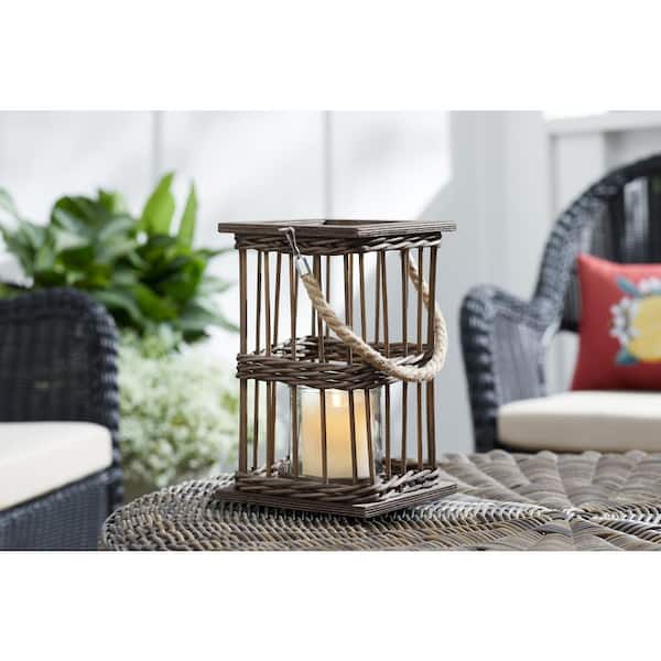 Hampton Bay 10.85 in. H Outdoor Paito Weaved Lantern with Rope Handle