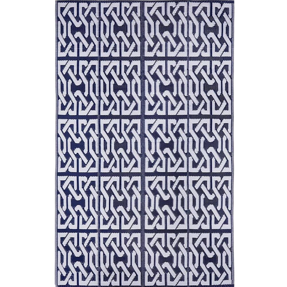Dark Blue 5 ft. x 8 ft. Modern Plastic Indoor/Outdoor Area Rug