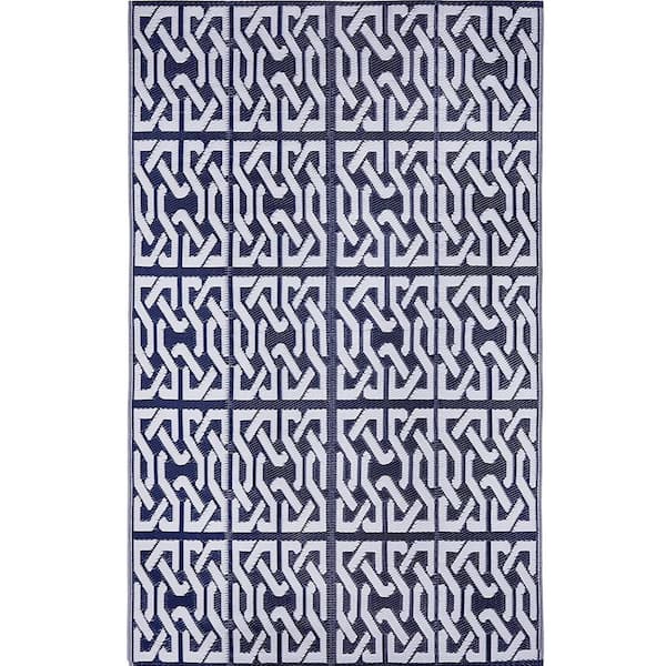 Dark Blue 5 ft. x 8 ft. Modern Plastic Indoor/Outdoor Area Rug