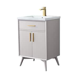 Nolan 24 in. W x 18 in. D x 34 in. H Bath Vanity in Taupe with White Ceramic Vanity Top