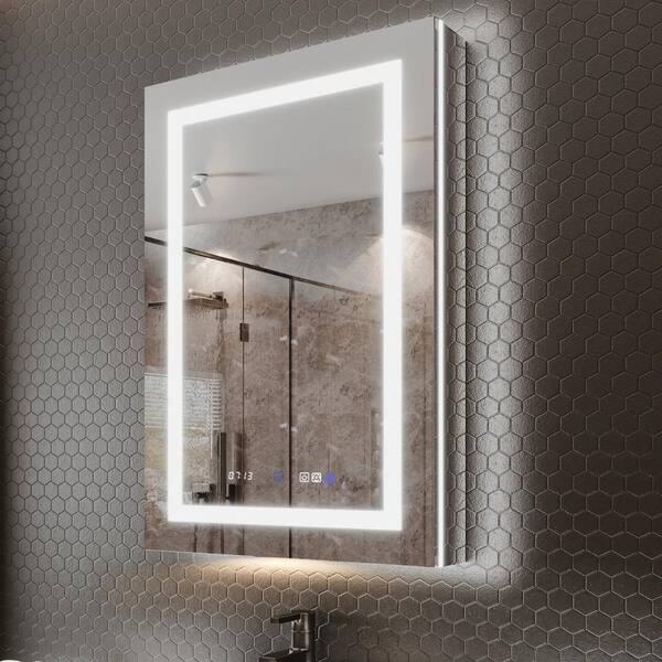 AZDHOME 24 in. W x 36 in. H Rectangular Silver Aluminum Recessed/Surface Mount LED Medicine Cabinet with Mirror, Right Hinge