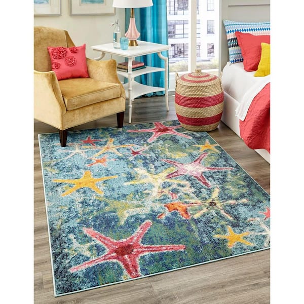 Positano Seashore Navy Blue 8' 0 x 10' 0 Area Rug