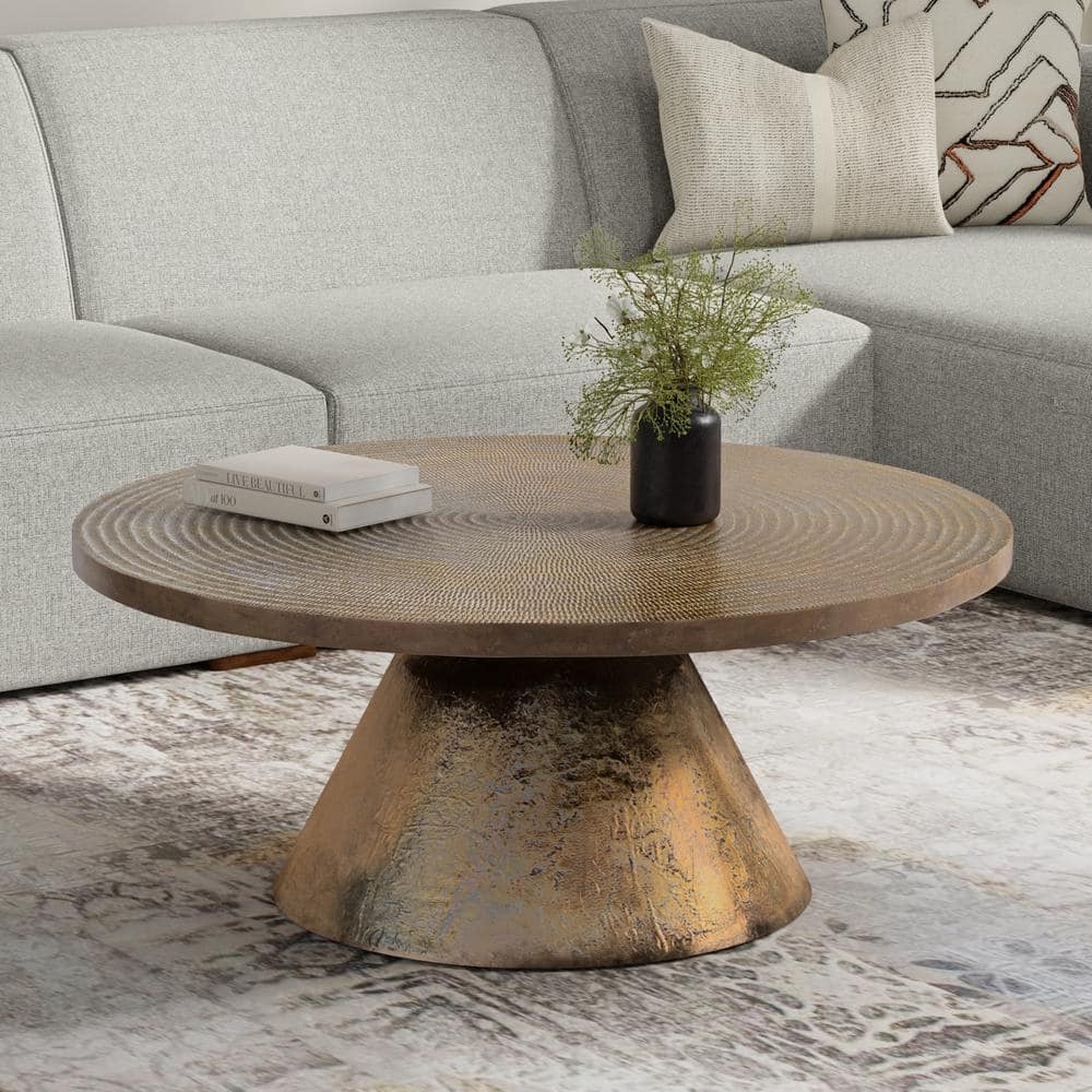 Michelle Vintage Brass Round Cast Aluminum Coffee Table