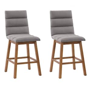 Boston 27 in. Light Grey Full Back Wood Counter Height Channel Tufted Fabric Barstool (Set of 2)