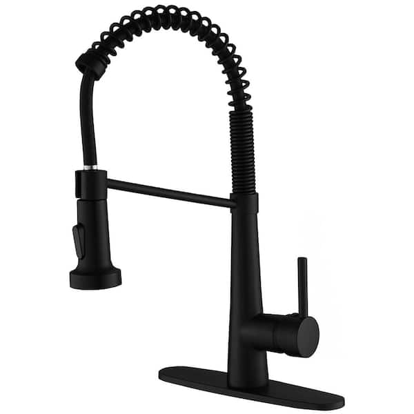 BWE Single-Handle Pull-Down Sprayer 2 Spray High Arc Kitchen Faucet With Deck Plate in Matte Black