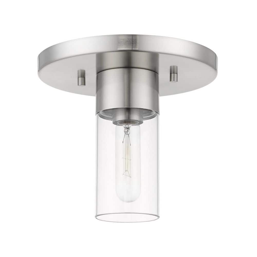 Carson Brushed Nickel 8.25" Clear Glass Indoor/Outdoor Flush Mount Light